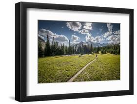 A Young Woman Trail Running in Glacier National Park, Montana-Steven Gnam-Framed Photographic Print