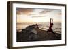 A Young Woman Welcomes the Sun by Practicing Yoga at Ausable Beach, Lake Champlain, New York-Louis Arevalo-Framed Photographic Print