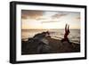 A Young Woman Welcomes the Sun by Practicing Yoga at Ausable Beach, Lake Champlain, New York-Louis Arevalo-Framed Photographic Print