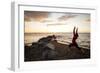 A Young Woman Welcomes the Sun by Practicing Yoga at Ausable Beach, Lake Champlain, New York-Louis Arevalo-Framed Photographic Print