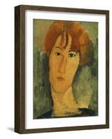 A young Woman with a Reddish Brown Collar-Amedeo Modigliani-Framed Giclee Print
