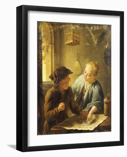 A Youth and a Young Woman Playing the Jeu de l'Oie in an Interior, 1743-Louis De Moni-Framed Giclee Print