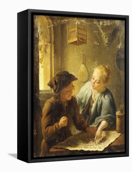 A Youth and a Young Woman Playing the Jeu de l'Oie in an Interior, 1743-Louis De Moni-Framed Stretched Canvas