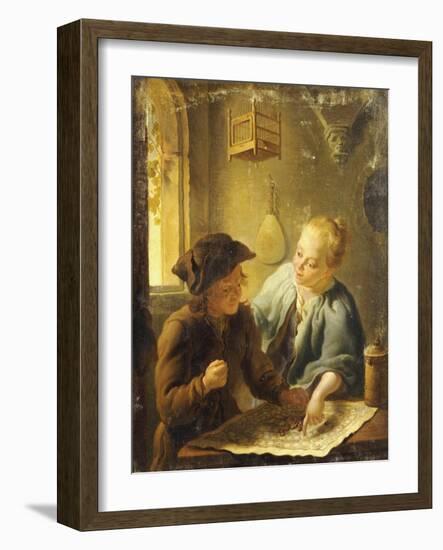 A Youth and a Young Woman Playing the Jeu de l'Oie in an Interior, 1743-Louis De Moni-Framed Giclee Print