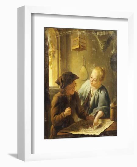 A Youth and a Young Woman Playing the Jeu de l'Oie in an Interior, 1743-Louis De Moni-Framed Giclee Print