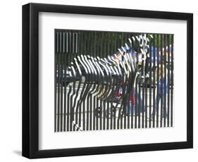 A Zebra on the Front Gate of the 75-Year-Old Zoo in Warsaw, Poland,June 24, 2003-Czarek Sokolowski-Framed Photographic Print