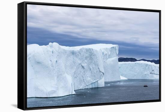 A Zodiac Amongst Huge Icebergs Calved from the Ilulissat Glacier, Ilulissat, Greenland-Michael Nolan-Framed Stretched Canvas