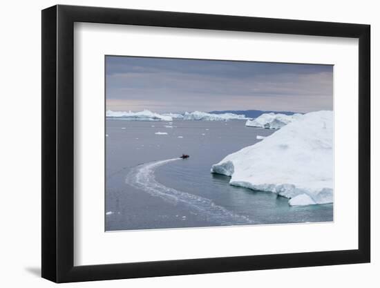 A Zodiac Amongst Huge Icebergs Calved from the Ilulissat Glacier, Ilulissat, Greenland-Michael Nolan-Framed Photographic Print