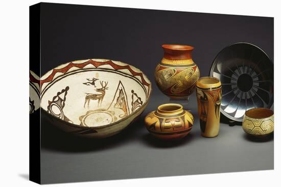 A Zuni Shalako Pottery Bowl, a San Ildefonso Circular Back Pottery Dish-null-Stretched Canvas