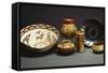 A Zuni Shalako Pottery Bowl, a San Ildefonso Circular Back Pottery Dish-null-Framed Stretched Canvas