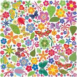 Flowers and Butterflies Colored Pattern-A7880S-Art Print