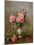 AB/1022 Roses in a Blue and White Vase-Albert Williams-Mounted Giclee Print