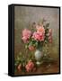 AB/1022 Roses in a Blue and White Vase-Albert Williams-Framed Stretched Canvas