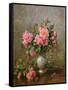 AB/1022 Roses in a Blue and White Vase-Albert Williams-Framed Stretched Canvas