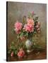 AB/1022 Roses in a Blue and White Vase-Albert Williams-Stretched Canvas
