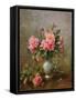 AB/1022 Roses in a Blue and White Vase-Albert Williams-Framed Stretched Canvas