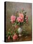 AB/1022 Roses in a Blue and White Vase-Albert Williams-Stretched Canvas