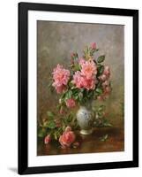 AB/1022 Roses in a Blue and White Vase-Albert Williams-Framed Giclee Print