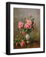 AB/1022 Roses in a Blue and White Vase-Albert Williams-Framed Giclee Print