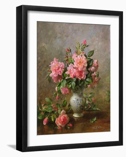 AB/1022 Roses in a Blue and White Vase-Albert Williams-Framed Giclee Print