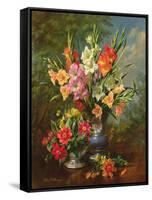 AB/106/2/B Gladioli and Dahlias-Albert Williams-Framed Stretched Canvas