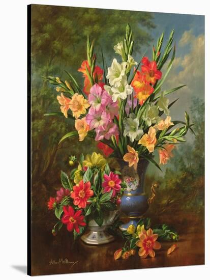 AB/106/2/B Gladioli and Dahlias-Albert Williams-Stretched Canvas