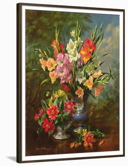 AB/106/2/B Gladioli and Dahlias-Albert Williams-Framed Premium Giclee Print