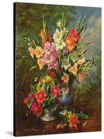 AB/106/2/B Gladioli and Dahlias-Albert Williams-Stretched Canvas