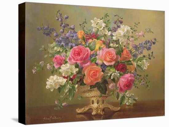 AB/297 An Arrangement of June Flowers-Albert Williams-Stretched Canvas