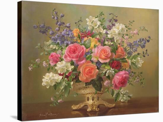 AB/297 An Arrangement of June Flowers-Albert Williams-Stretched Canvas