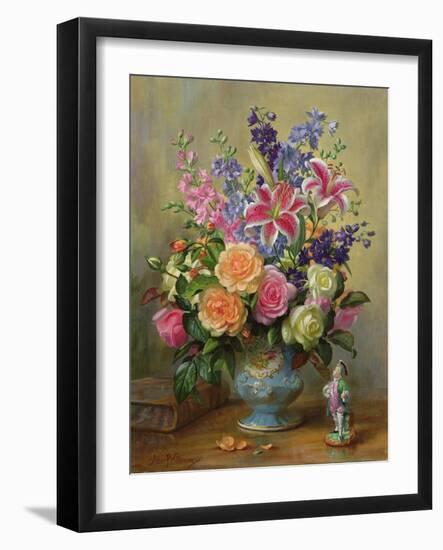 AB250 Still Life of Roses, Lilies and Delphiniums-Albert Williams-Framed Giclee Print