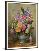 AB250 Still Life of Roses, Lilies and Delphiniums-Albert Williams-Framed Premium Giclee Print