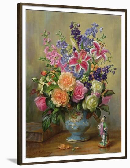 AB250 Still Life of Roses, Lilies and Delphiniums-Albert Williams-Framed Premium Giclee Print