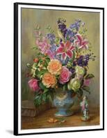 AB250 Still Life of Roses, Lilies and Delphiniums-Albert Williams-Framed Premium Giclee Print