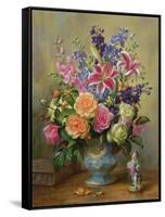 AB250 Still Life of Roses, Lilies and Delphiniums-Albert Williams-Framed Stretched Canvas