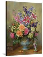 AB250 Still Life of Roses, Lilies and Delphiniums-Albert Williams-Stretched Canvas