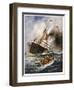 Abandon Ship! the Crew of a Torpedoed British Ship Take to the Boats as Their Vessel Keels Over-Charles J. De Lacy-Framed Art Print