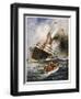 Abandon Ship! the Crew of a Torpedoed British Ship Take to the Boats as Their Vessel Keels Over-Charles J. De Lacy-Framed Art Print