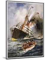 Abandon Ship! the Crew of a Torpedoed British Ship Take to the Boats as Their Vessel Keels Over-Charles J. De Lacy-Mounted Art Print