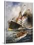 Abandon Ship! the Crew of a Torpedoed British Ship Take to the Boats as Their Vessel Keels Over-Charles J. De Lacy-Stretched Canvas
