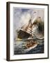 Abandon Ship! the Crew of a Torpedoed British Ship Take to the Boats as Their Vessel Keels Over-Charles J. De Lacy-Framed Art Print