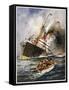 Abandon Ship! the Crew of a Torpedoed British Ship Take to the Boats as Their Vessel Keels Over-Charles J. De Lacy-Framed Stretched Canvas
