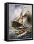 Abandon Ship! the Crew of a Torpedoed British Ship Take to the Boats as Their Vessel Keels Over-Charles J. De Lacy-Framed Stretched Canvas