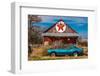 Abandoned blue Camaro Chevrolete in front of deserted Texaco Station, remote part of Nebraska-null-Framed Photographic Print