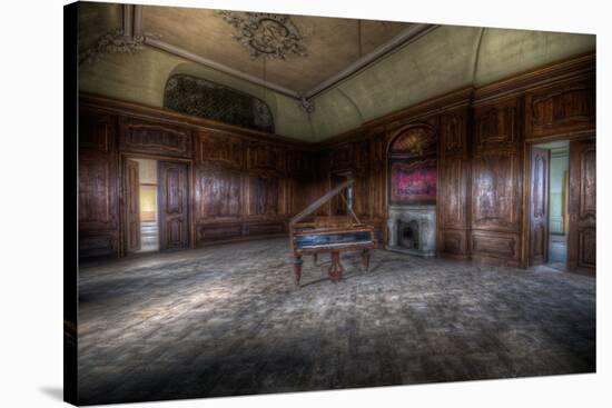 Abandoned Building Interior with Decorative Panelling and Old Grand Piano-Nathan Wright-Stretched Canvas