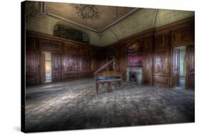 Abandoned Building Interior with Decorative Panelling and Old Grand Piano-Nathan Wright-Stretched Canvas