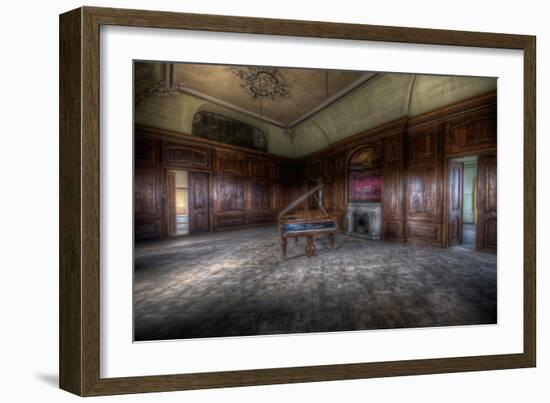 Abandoned Building Interior with Decorative Panelling and Old Grand Piano-Nathan Wright-Framed Photographic Print