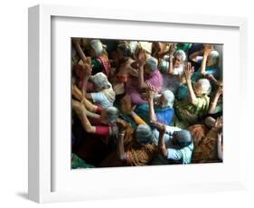 Abandoned Elderly Women Raise Hands During a Prayer Meeting-M^ Lakshman-Framed Photographic Print