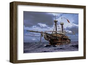 Abandoned Sail Ship At Sea-null-Framed Art Print