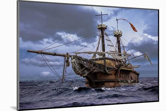 Abandoned Sail Ship At Sea-null-Mounted Art Print